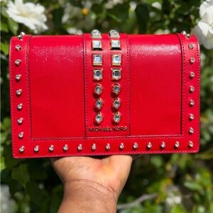 Michael Kors Red Crystal-Embellished Crossbody
